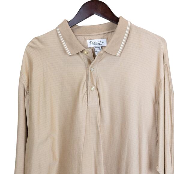 Victor Scot Tan Long-sleeve Mens Collared Golf Polo, XL - Picture 4 of 5